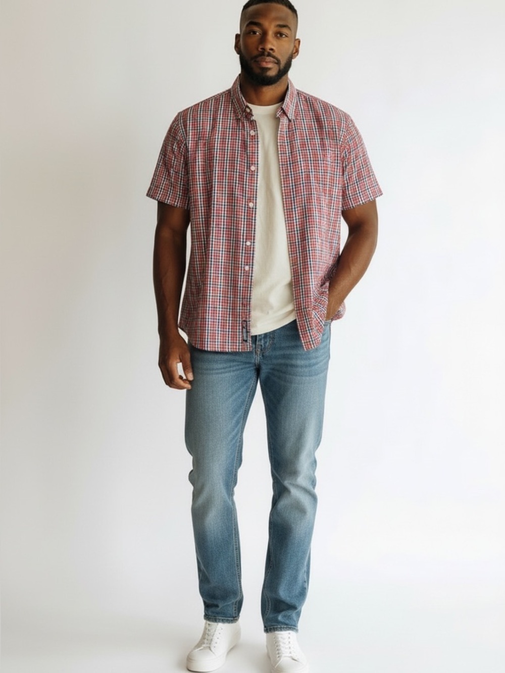 IZOD Plaid Button Down Shirt Mens 2XL Red Blue Casual Cotton Blend